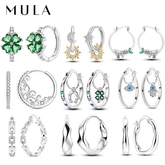 MULA 925 Sterling Silber Klee Vintage Gemusterte Ohr Ohrringe Creolen Für Frau Zirkon Original Pendientes Edlen Schmuck