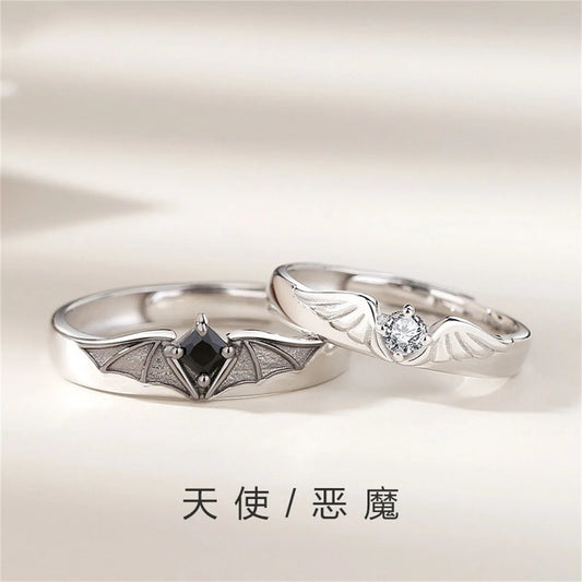 Retro Engel Dämon Flügel Paar Ringe für Frauen Männer Mode kreative Persönlichkeit fliegenden Flügel offenen Ring Set Liebhaber Punk Schmuck