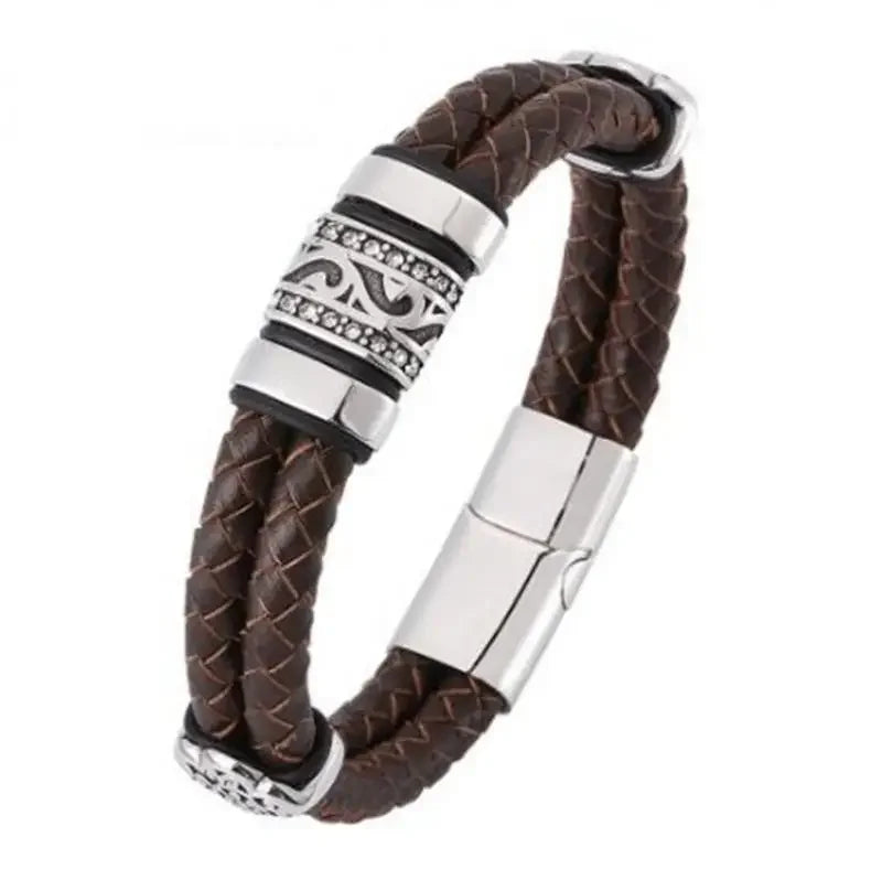 Retro Punk Fahrradkette handgewebtes Lederarmband mit Metallschnalle für Männer Motorradfahrer Rock Party Schmuck Geschenk