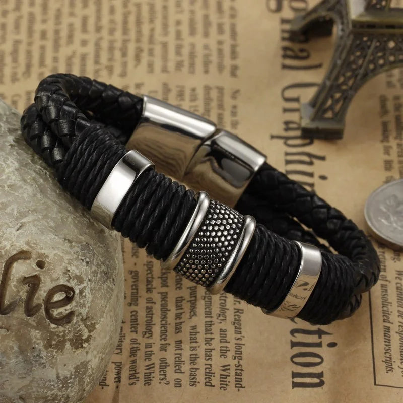Modisches Perlenarmband aus gewebtem Leder, bezauberndes Herrenarmband, Hip-Hop-Punk-Schmuck, Accessoires, Party-Geschenk, Armreifen für Frauen