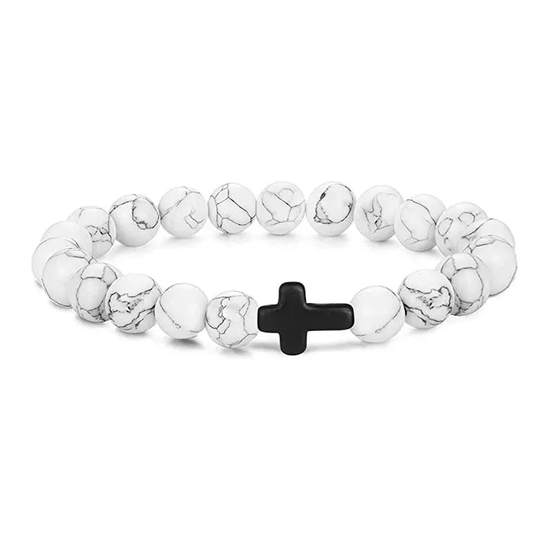 Gebet Männer Naturstein Holz Perlen Rosenkranz Hämatit Kreuz Armbänder Onyx Meditation Armband Frauen Yoga Schmuck Homme Pulsera