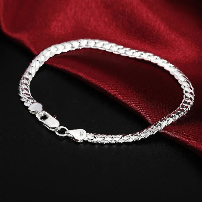 925er Sterlingsilber, klassische flache seitliche Kette, Armbänder, Halskette für Damen und Herren, Mode, Party, Hochzeit, Schmuck, Geschenke, Pulseras