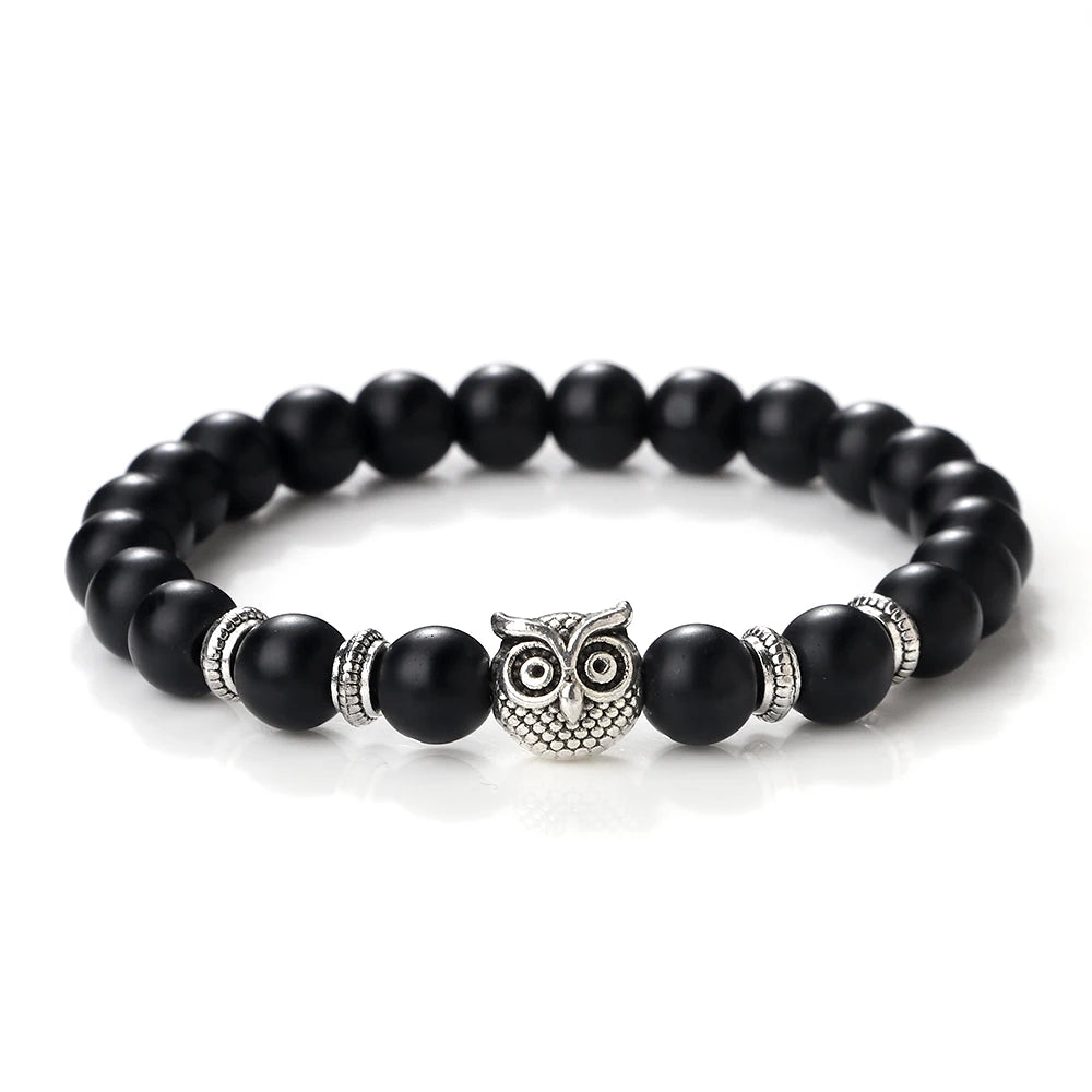 Natürliche Stein Perlen Eule Armbänder Malachit Rock Lava Armreifen Charme Strang Elastische Energie Yoga Buddha Schmuck Für Frauen Männer
