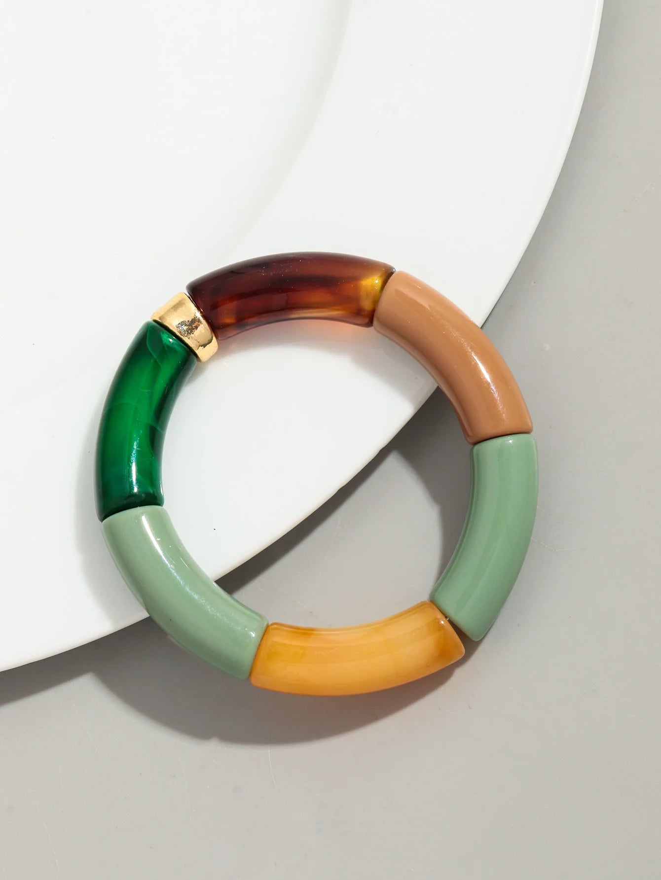 Bohomia Acryl-Design-Stil, klobiges Bambus-Stapelarmband für Damen, Boho, elastisch, bunt, Röhrenperlen, Armbänder 2024, Schmuck