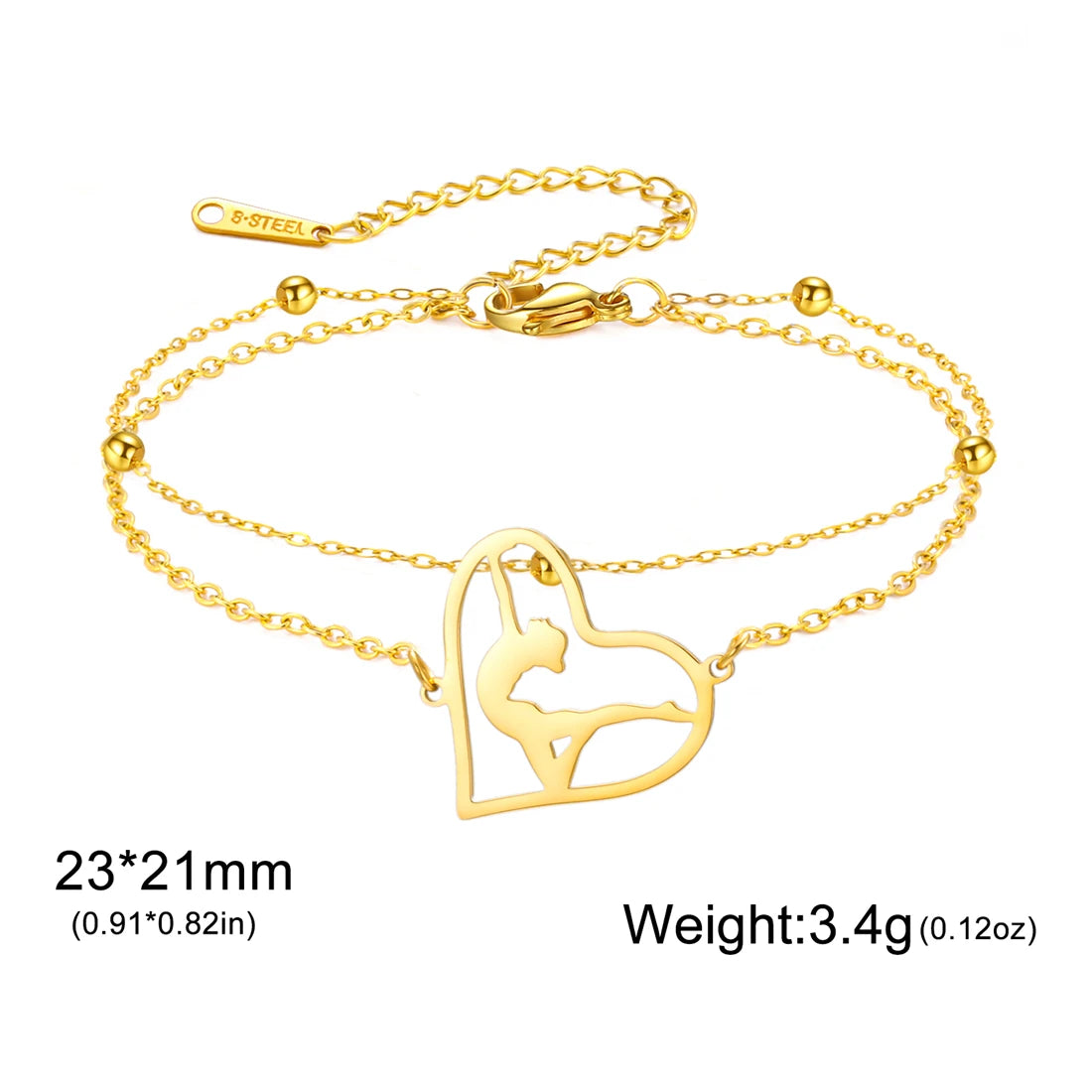 EUEAVAN Edelstahl Gymnastik Armbänder für Frauen Mode Herz Tänzerin Sport Armband Geburtstag Party Schmuck Großhandel