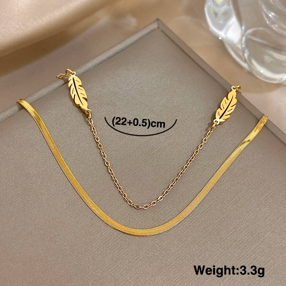 Mode Edelstahl Fußkettchen für Frauen Männer Doppelschicht Blätter Vergoldet Dicke Kette Armband Fußkettchen Wasserdicht Schmuck