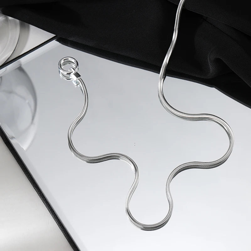 Neue Sterling Silber Halskette 45-50-55CM Einfache Halsband Schlange Glod Knochen Runde Zubehör männer & Frauen edlen Schmuck Party Geschenk