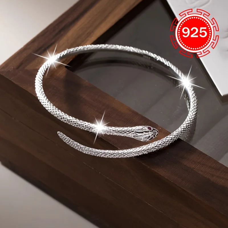 Hypoallergenes, stilvolles Öffnungsarmband aus 925er Silber, modisches Spirit-Schlangenarmband für Damen, Hip-Hop-High-End-Textur-Armband,