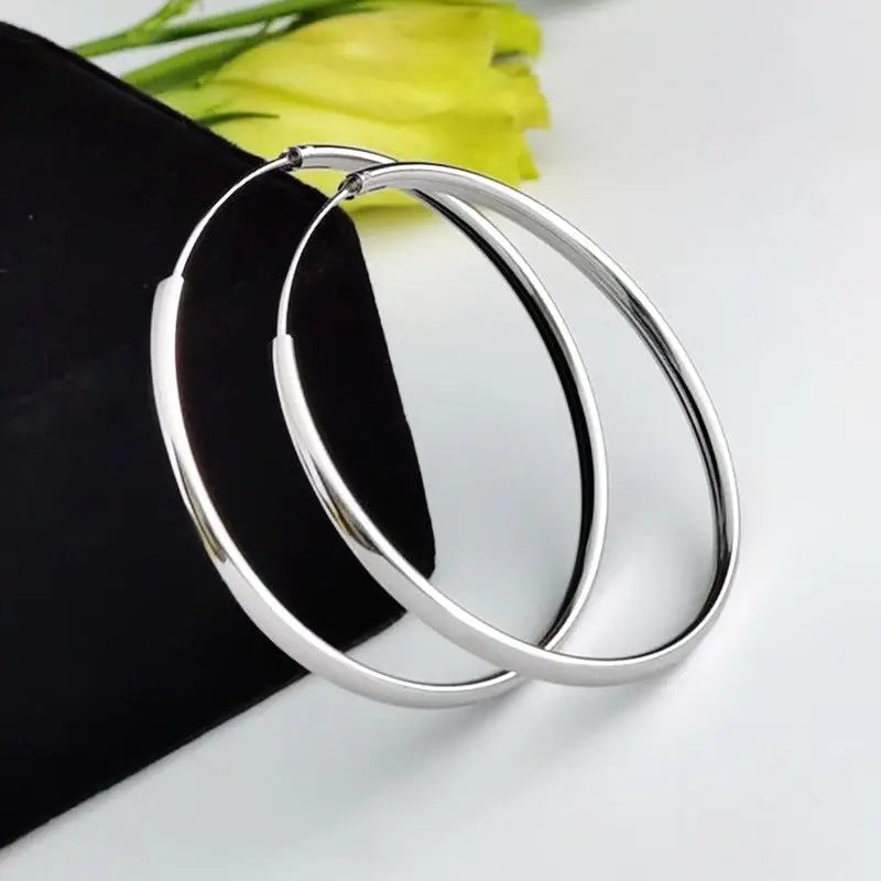 Somila Fashion S925 Ohrringe, 3–7 cm Durchmesser, große Creolen für Damen, platinierte Ohrringe, C Servies Prat
