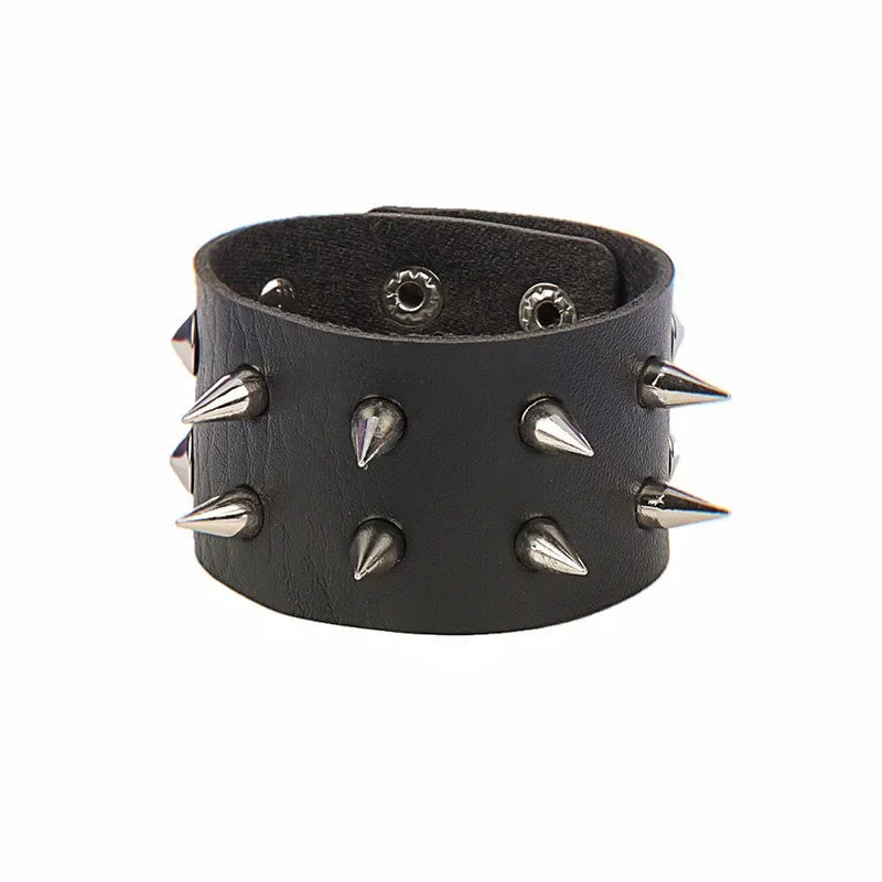 Punk-Lederarmband für 90er-Jahre-Männer und Frauen, Nieten-Manschettenarmband, verstellbares schwarzes Lederarmband, Metallbesatz, Schmuck, Geschenk
