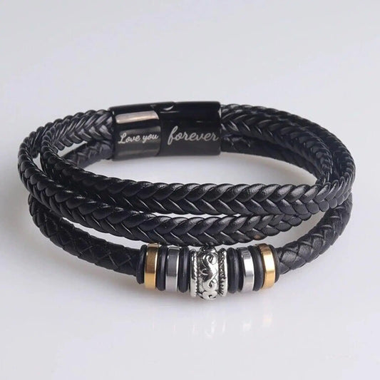 Zu meinem Sohn lieben Sie für immer Leder geflochtenes Armband mit Geschenk karte Männer Jungen mehr schicht ige gewebte Leder Seil Stahl Armband