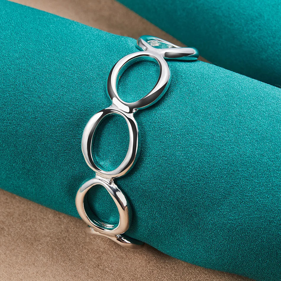 Armreifen aus 925er-Sterlingsilber, O-förmiges offenes Manschettenarmband, verstellbare Größe, reines Silber, Hochzeit, Verlobung, Brautschmuck für Frauen
