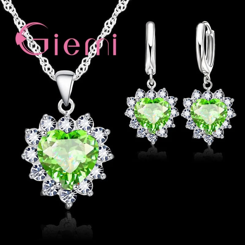 True Love Schmucksets aus 925er-Sterlingsilber für Hochzeit, Damen, Zirkonia, Anhänger, Halskette, Ohrringe, Set, Valentinstagsgeschenk
