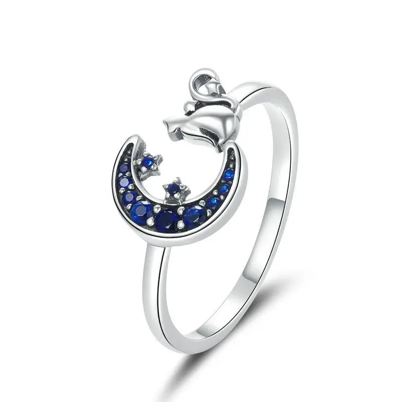 WOSTU 925 Sterling Silber Katze Haustier Einstellbare Ringe Für Frauen Tier Hund Offenen Ring Familie Tochter Geburtstag Schmuck Mädchen Geschenk