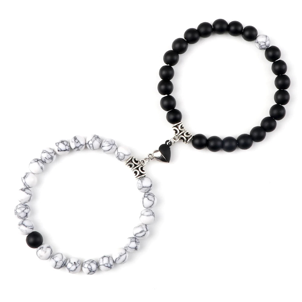 Heißer Paar Yin Yang Armband Set Männer 8mm Naturstein Herz form Magnet Liebe Armband für Frauen Freundschaft Mode schmuck Geschenk
