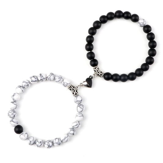 Heißer Paar Yin Yang Armband Set Männer 8mm Naturstein Herz form Magnet Liebe Armband für Frauen Freundschaft Mode schmuck Geschenk