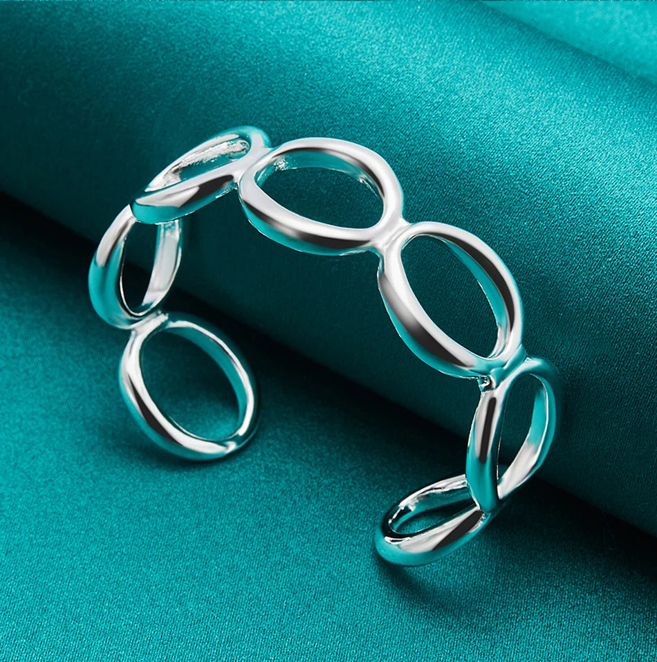 Armreifen aus 925er-Sterlingsilber, O-förmiges offenes Manschettenarmband, verstellbare Größe, reines Silber, Hochzeit, Verlobung, Brautschmuck für Frauen