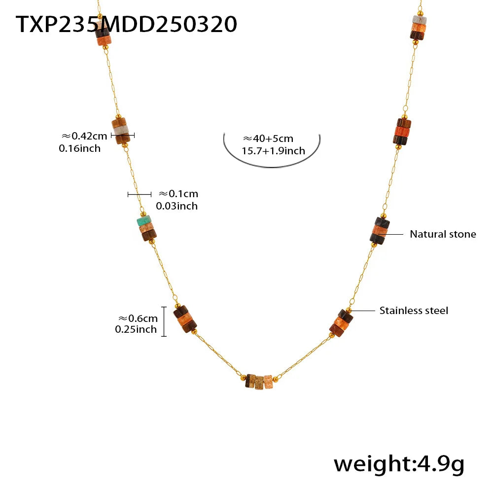 Liora No Anlauffarben Stein Halskette Armbänder Für Frauen Edelstahl Dünne Kette Schmuck Sets PVD Vergoldet Frauen Schmuck