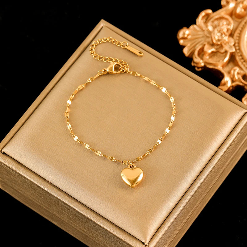 EILIECK 316L Edelstahl Herz Liebe Halskette Armbänder Ohrringe Set Für Frauen Neue Trendy 18K Gold Überzogene Wasserdichte Schmuck