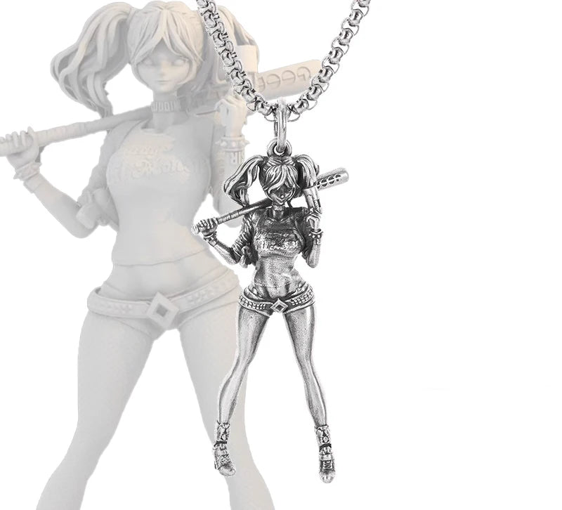 Versilberte Anime Mecha Schönes Mädchen Mädchen Anhänger Halskette Männer und Frauen Hip-Hop Rock Punk Trendy Schmuck Geschenk