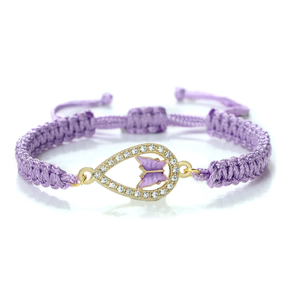 Neue Frauen Seil Armbänder Hand Gewebt Lila Faden Armband Niedlichen Tier Anhänger Armband Vintage Daisy Blume Armreif Mädchen Schmuck