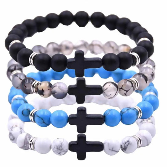 Mode Unisex 6 Farben Kreuz Charme elastischen Seil Armband Stein Armreif Schmuck Armbänder auf Hand Armreifen für Frauen Männer