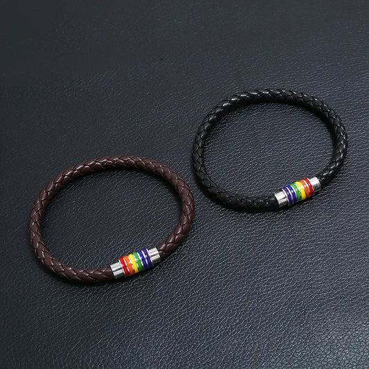 Handgemachtes geflochtenes lgbt Leder armband für Frauen Männer Homosexuell Stolz Regenbogen Charm Armband Magnets chnalle Armreif Paar Schmuck Geschenk