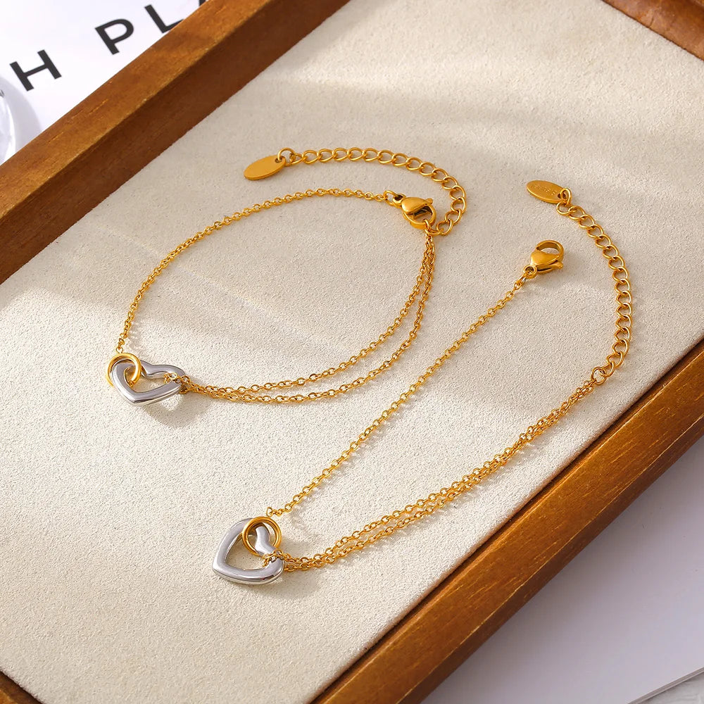 Silberfarbene Herz armbänder für Frauen Männer Edelstahl vergoldet dünne Kette Armband Paar Armreifen wasserdichten Schmuck