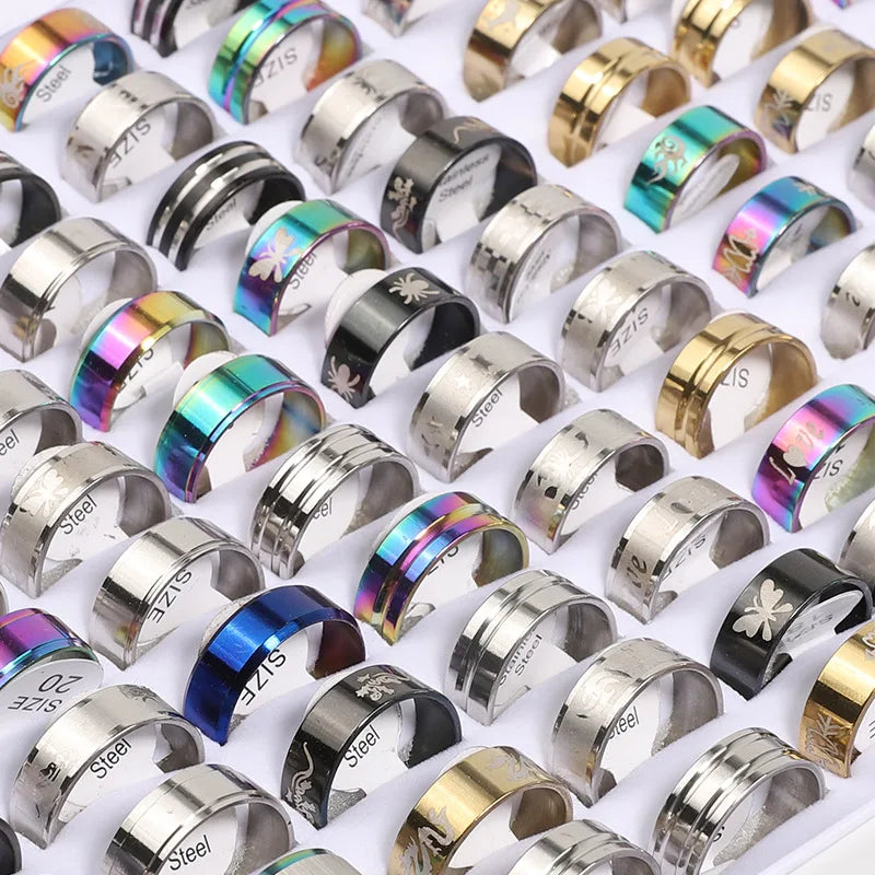 Trendy 10 Teile/paket Trendy Bunte Titan Stahl Ringe für Männer Frauen Titan Finger Ring Hochzeit Party Geschenk Schmuck Großhandel