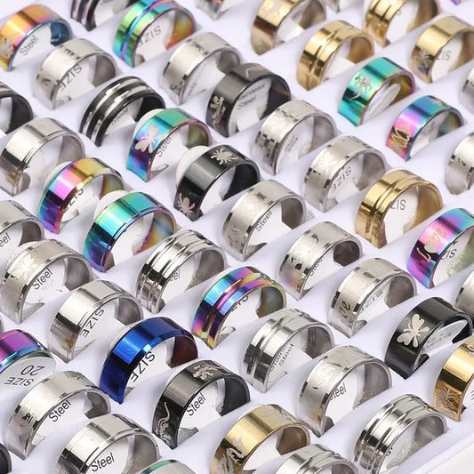 Trendy 10 Teile/paket Trendy Bunte Titan Stahl Ringe für Männer Frauen Titan Finger Ring Hochzeit Party Geschenk Schmuck Großhandel