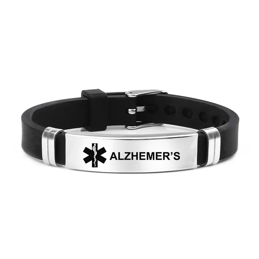 Edelstahl Gravierbare Medizinische Alarm Armbänder Diabetes Epilepsie Alzheimer Allergie Frauen Männer Silikon Armband Schmuck