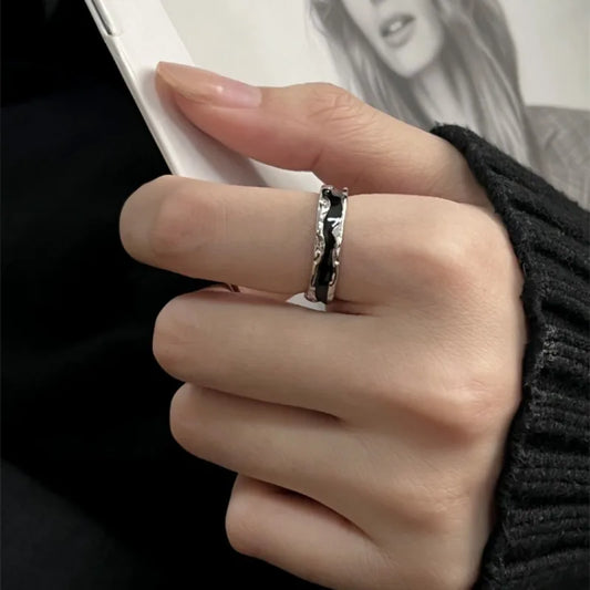 Kpop Goth Punk Vintage Doppel Öl Tropf Offene Ringe für Frauen Luxus Unregelmäßige Einstellbare Finger Ring 2024, Trendy Hochzeit Schmuck