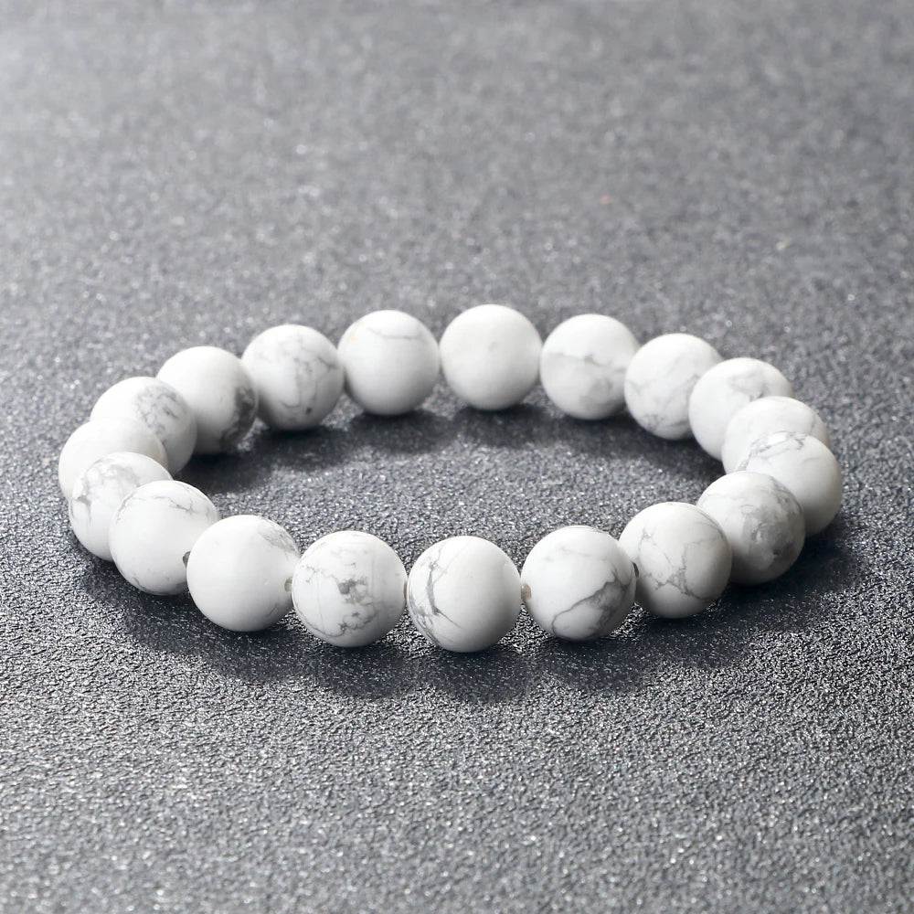 Natürliche Weiße Howlith Echtstein Armband 6/8/10mm Perlen Armbänder Für Frauen Männer Energie Yoga Stretch armband Meditation Jewerly