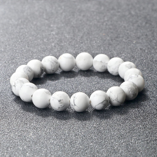 Natürliche Weiße Howlith Echtstein Armband 6/8/10mm Perlen Armbänder Für Frauen Männer Energie Yoga Stretch armband Meditation Jewerly