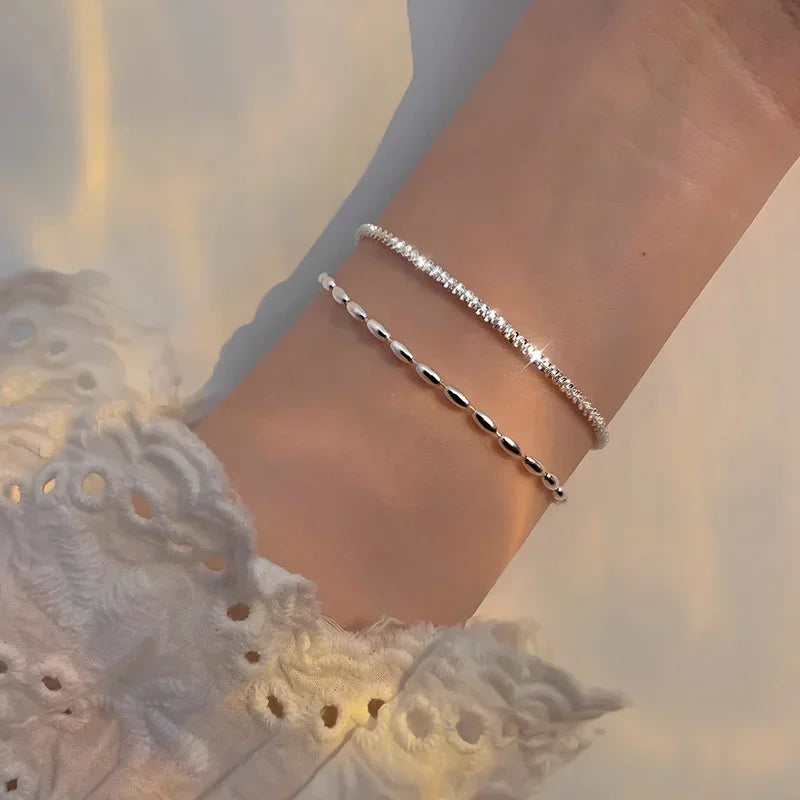 Neue Mode Silber Farbe Doppel Schicht Armband Funkelnden Exquisite Einfache Frauen Armband Edlen Schmuck Zubehör