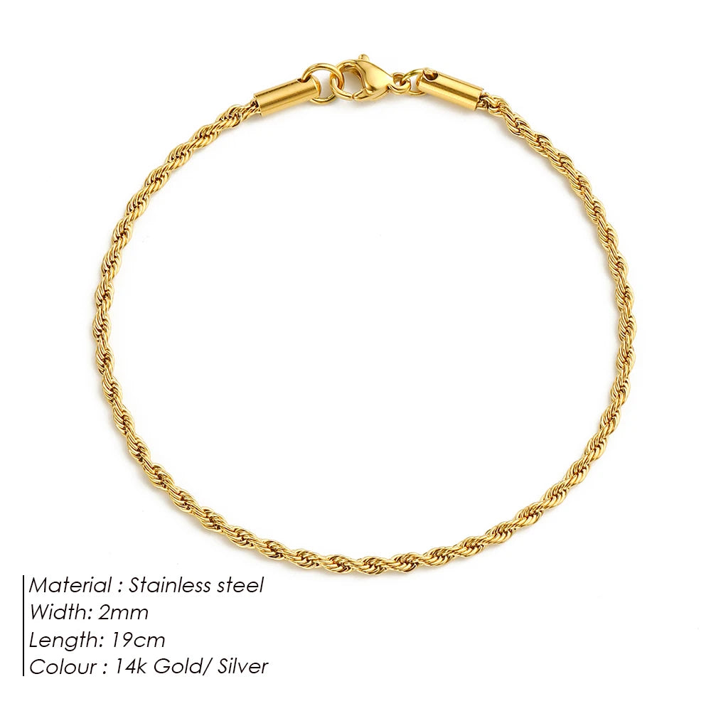Emanco Edelstahl Twisted Rope Link Chain uneinstellbare Damen Hip Hop Punk 4mm Armbänder