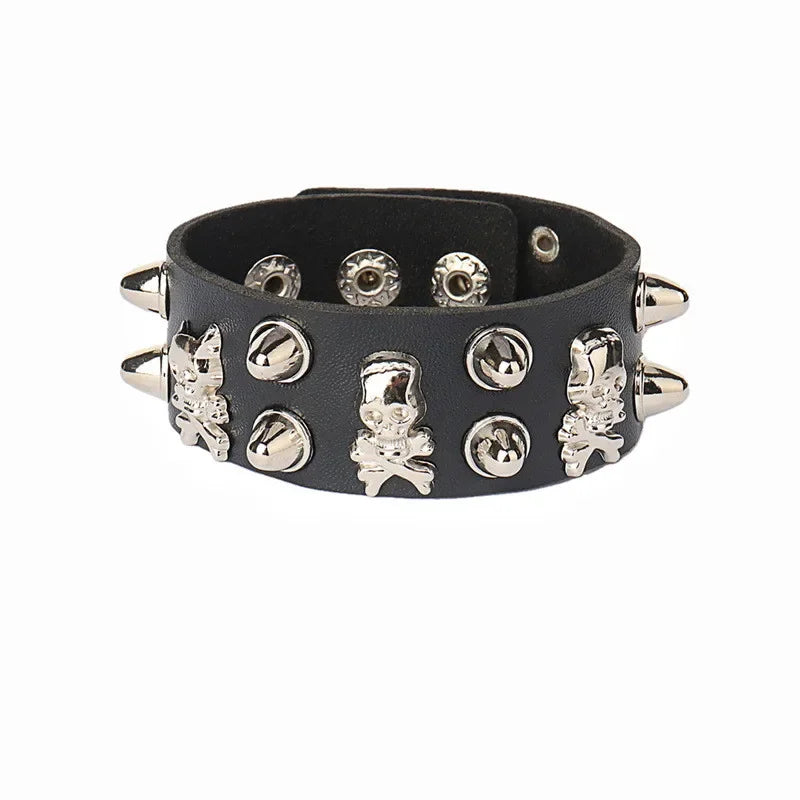 Punk-Lederarmband für 90er-Jahre-Männer und Frauen, Nieten-Manschettenarmband, verstellbares schwarzes Lederarmband, Metallbesatz, Schmuck, Geschenk