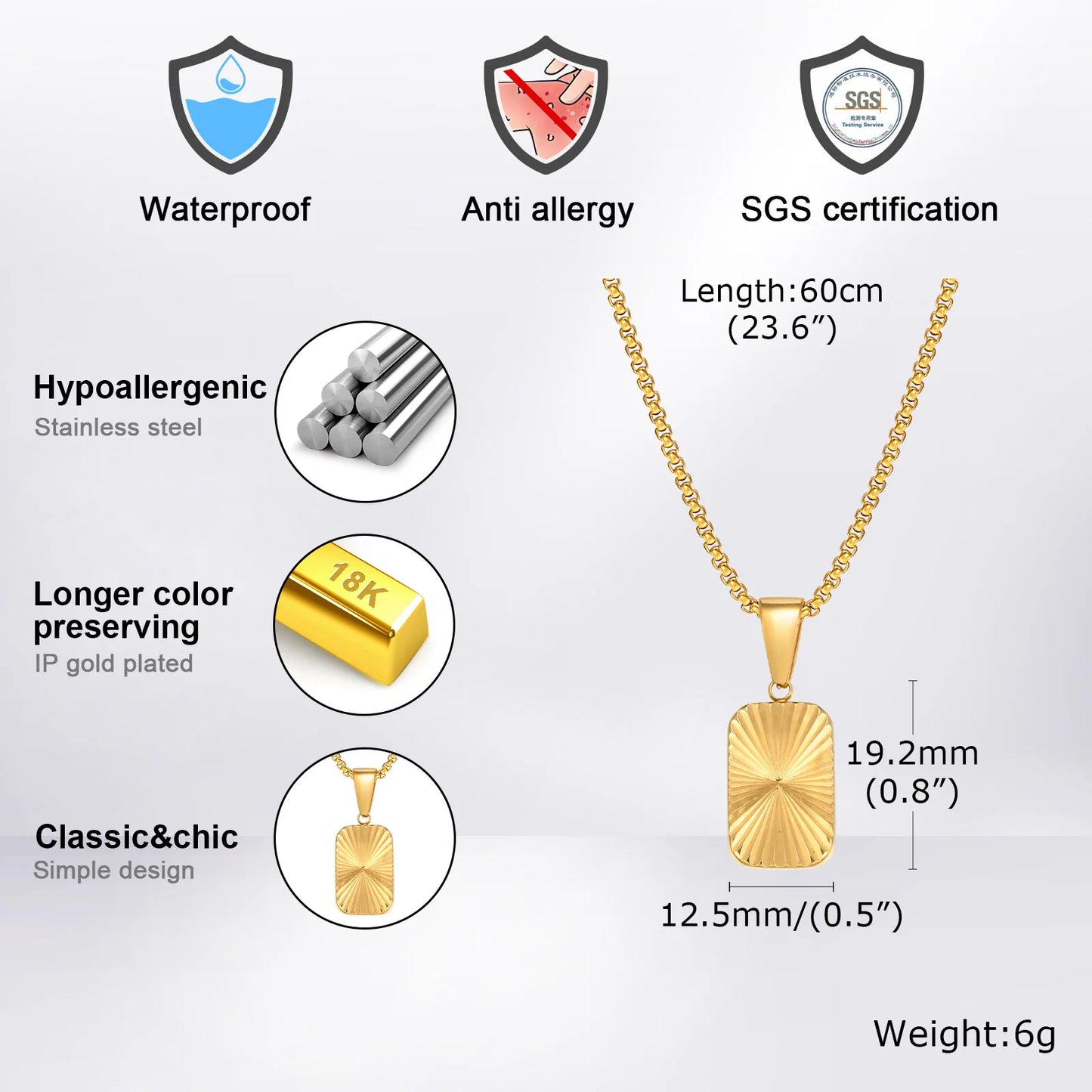 Schneiden Blumen quadratische Anhänger Halsketten für Männer Jungen, 60cm Edelstahl kleine Anhänger Kragen, stilvolle exquisite Schmuck Geschenke