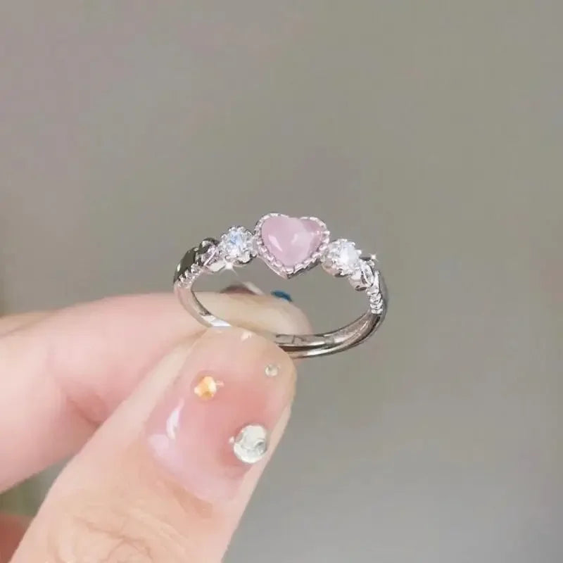 2024 Trend Rosa Liebe Herz Kristall Ringe für Frauen Liebe Zirkon Offenen Ring Unregelmäßige Ästhetische Ringe Schmuck