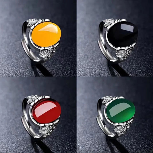 2025 neue Einfache Rote Achat Chalcedon Alte Silber Farbe Offenen Ring Weibliche Krone Strass Ring Hohl Einstellbare Ringe Geschenke