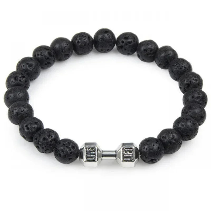 Lava Armband Schwarz Vulkanstein schwarz Matte Hantel Perlen Armbänder Für Frauen Männer Fitness Langhantel Schmuck Herren Armbänder