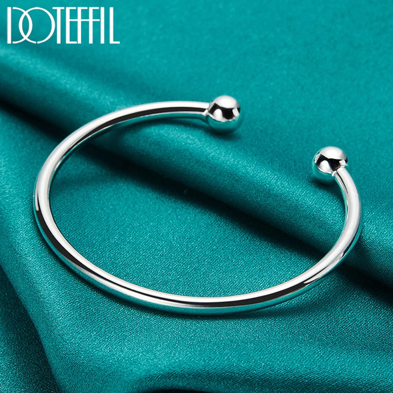 DOTEFFIL 925 Sterling Silber 4mm Glatte Solide Perlen Armband Manschettenknöpfe Armreifen Für Frauen Männer Hochzeit Verlobung Party schmuck