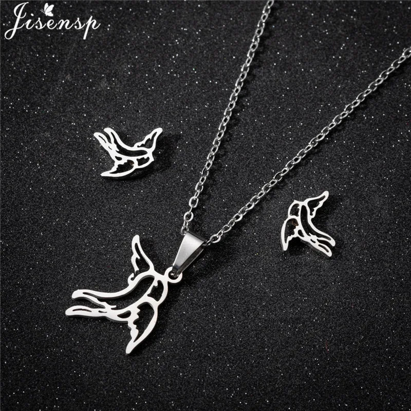 Edelstahl Kolibri Schmetterling Halskette Ohrringe Mode Kleine Vögel Schmuck Sets für Frauen Mädchen Valentinstag Geschenk