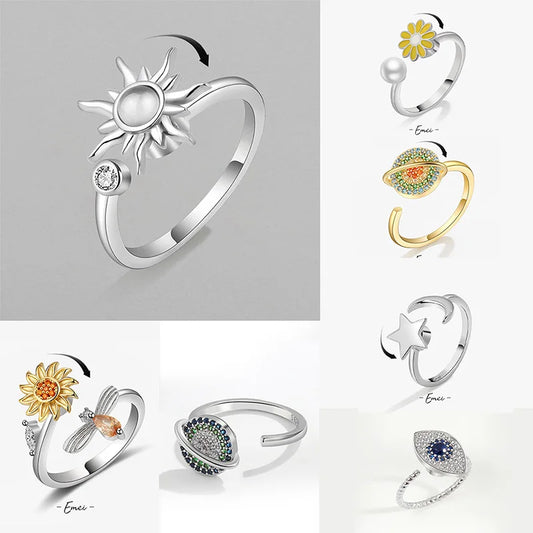 Anti Stress Angst Zappeln Ringe für Frauen Edelstahl Spinner Sonnenblume Sonne Stern Ring Trendy Schmuck Geschenk Dropshipping