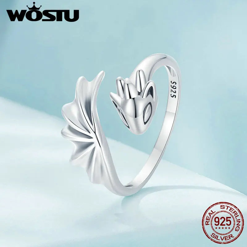 WOSTU 925 Sterling Silber Katze Haustier Einstellbare Ringe Für Frauen Tier Hund Offenen Ring Familie Tochter Geburtstag Schmuck Mädchen Geschenk