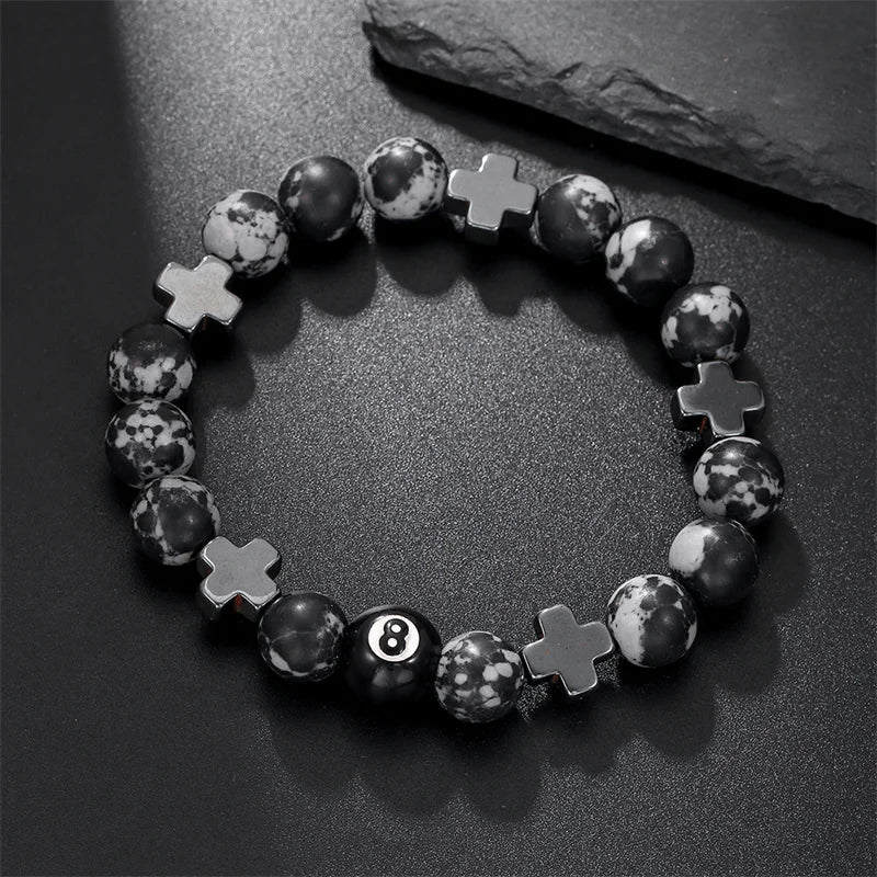 Billard schwarze Kugel 8 Perlen Armband Männer Frauen handgemachte Perlen elastische Armbänder männlich Hip Hop Rock Grunge Schmuck Zubehör
