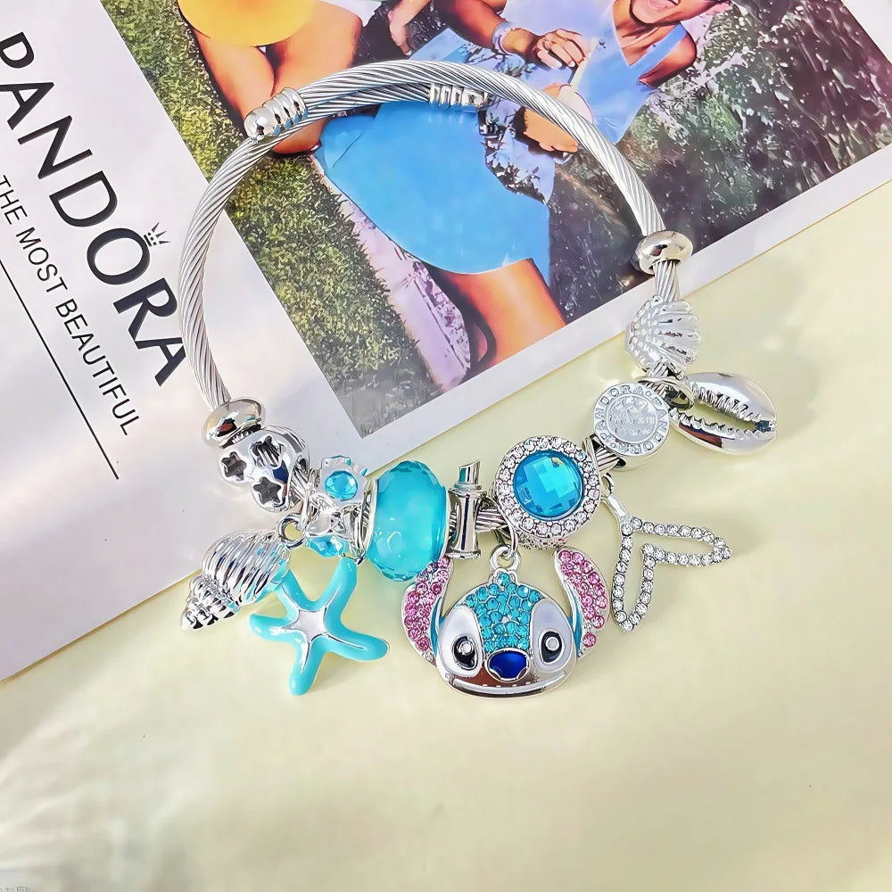 Kawaii Stitch Cartoon Strass Halskette und Armband Set Niedlicher Modeschmuck für Frauen und Mädchen Ideales Geschenk für Fans zum Geburtstag