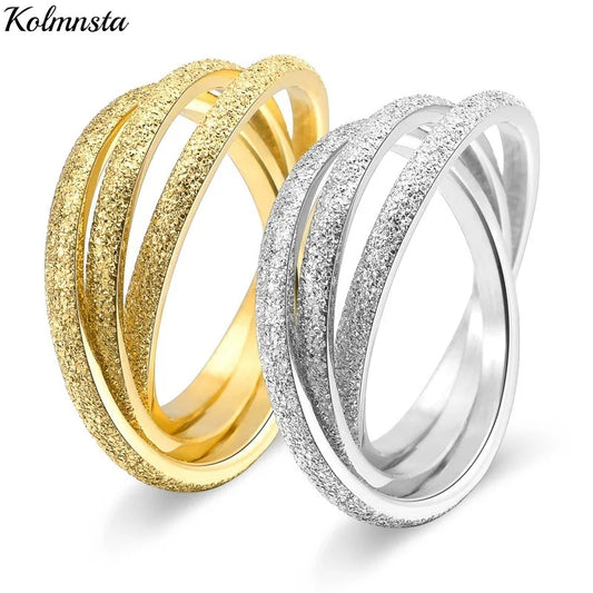 Kolmnsta Triple Interlocked Rolling Titan-Edelstahlringe für Damen und Herren, mattiert, Verlobung, Hochzeit, Paarring, 3-in-1
