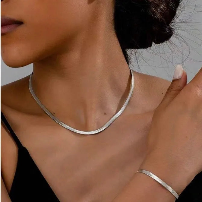 Joy Espero Mujer Goldene Edelstahl Schlangenknochen Kette Halskette Hip Hop Chic Frauen Einfachen Stil Halskette Armband Sets Schmuck Mohamed