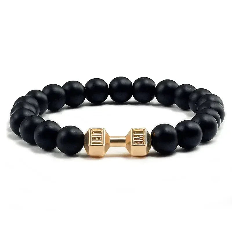 Lava Armband Schwarz Vulkanstein schwarz Matte Hantel Perlen Armbänder Für Frauen Männer Fitness Langhantel Schmuck Herren Armbänder